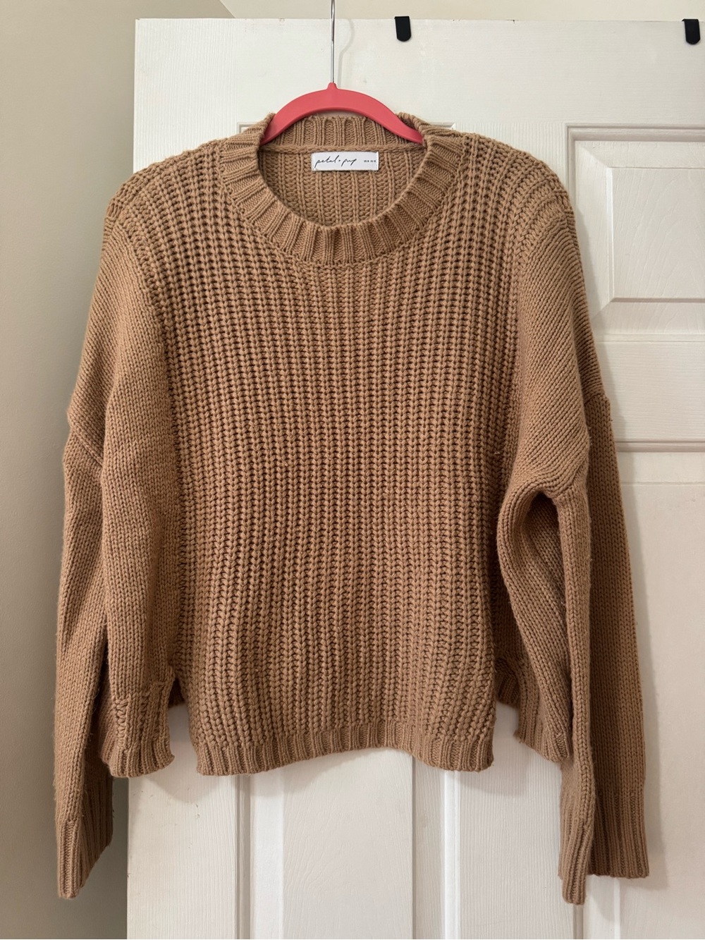 Petal & Pup Camel Waffle Knit Crewneck Sweater